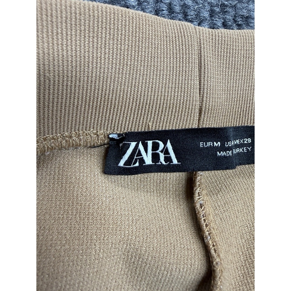 Zara Ottoman Leggings Womens Medium High Waist Stretch Slit Front Color Camel - Picture 14 of 16